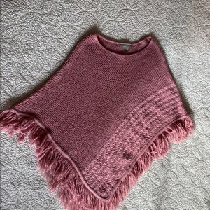 Pink Poncho with Fringes